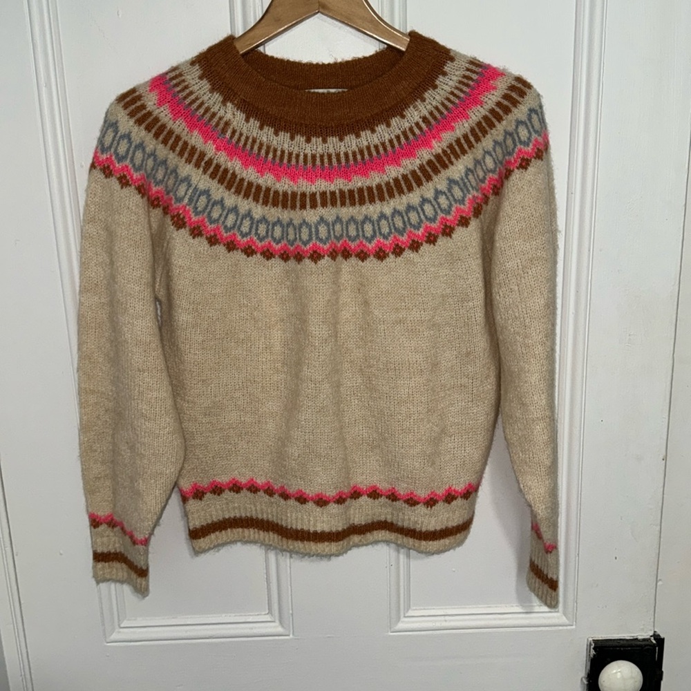 Lollys Laundry Lana Faire Isle Sweater in Cream and Rust Pattern